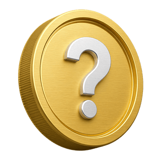 Moneda decorativa de oro en 3D con un signo de pregunta en página de FAQ